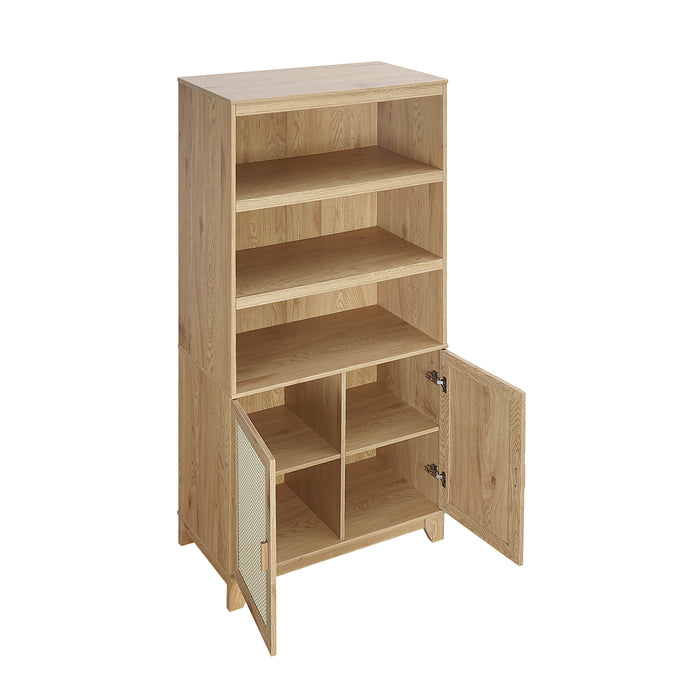 Sheridan Mid-Century Modern 31" Bookcase Cabinet in Natural (7-Shelf) - Set of 2