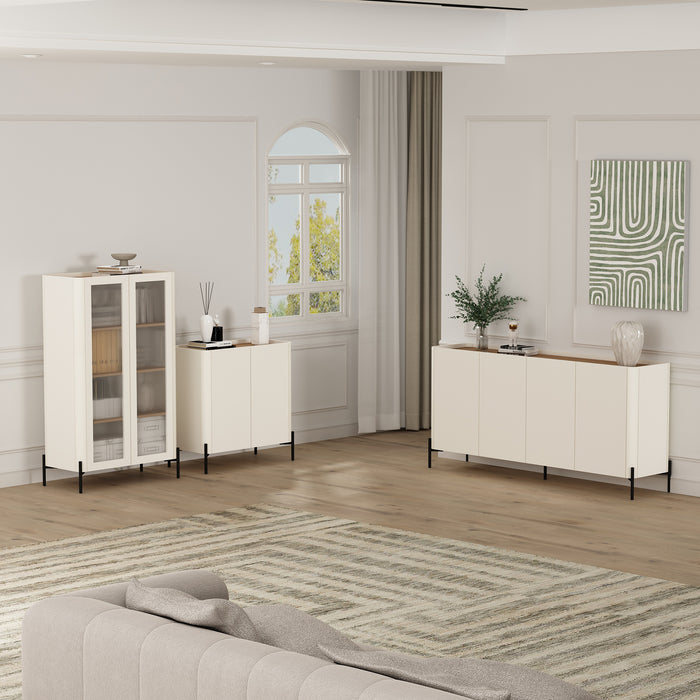 Abbey Modern 2-Piece Buffet and Bookcase in Maple and Off White