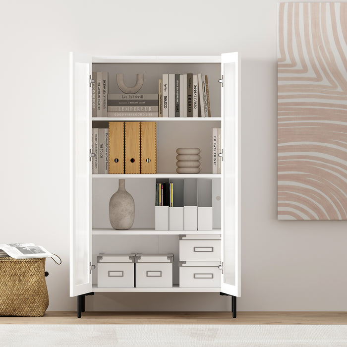 Abbey Modern 32" Tempered Glass Bookcase Cabinet in White (4-Shelf)