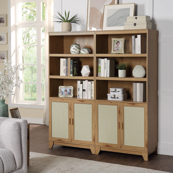 Sheridan Mid-Century Modern 31" Bookcase Cabinet in Natural (7-Shelf) - Set of 2