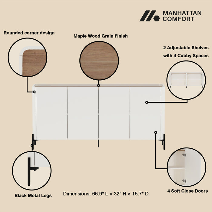 Abbey Modern 2-Piece Buffet and Bookcase in Maple and Off White