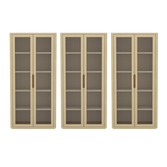 Rivington Modern 38" Bookcase Cabinet in Natural Oak - Set of 3