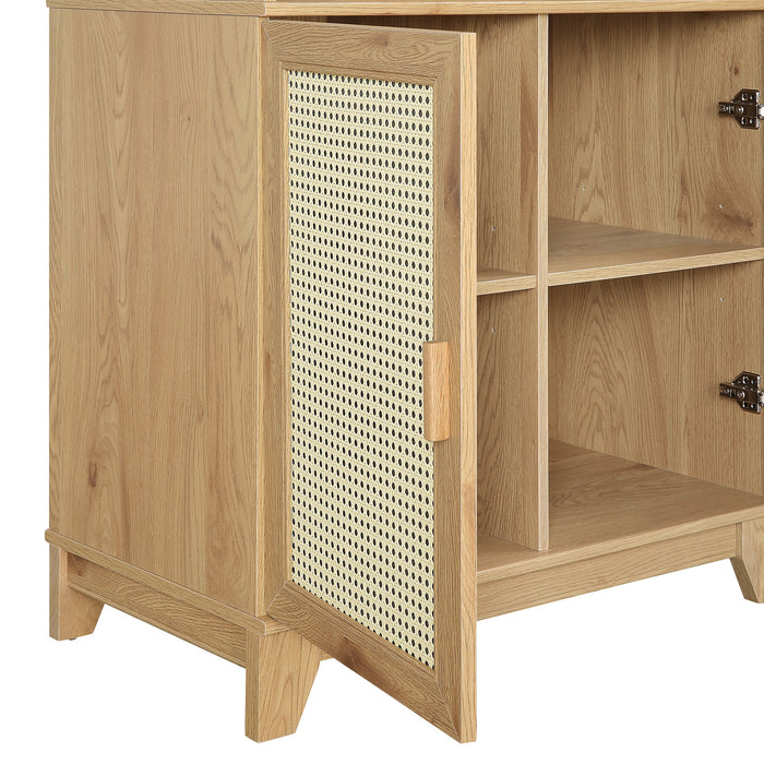 Sheridan Mid-Century Modern 31" Bookcase Cabinet in Natural (7-Shelf) - Set of 2