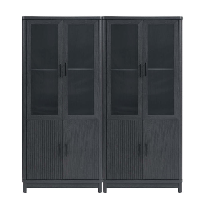 Jodie Mid-Century Modern 31" Bookcase Cabinet in Charcoal Gray (6-Shelf) - Set of 2