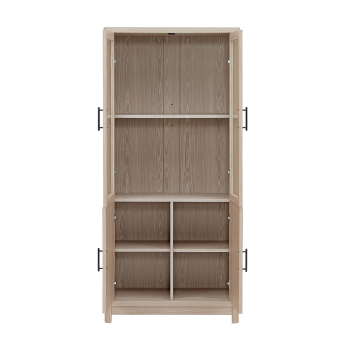 Jodie Mid-Century Modern 31" Bookcase Cabinet in Whitewashed Oak (6-Shelf) - Set of 2