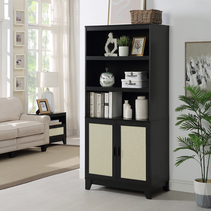 Sheridan Mid-Century Modern 31" Bookcase Cabinet in Black (7-Shelf)
