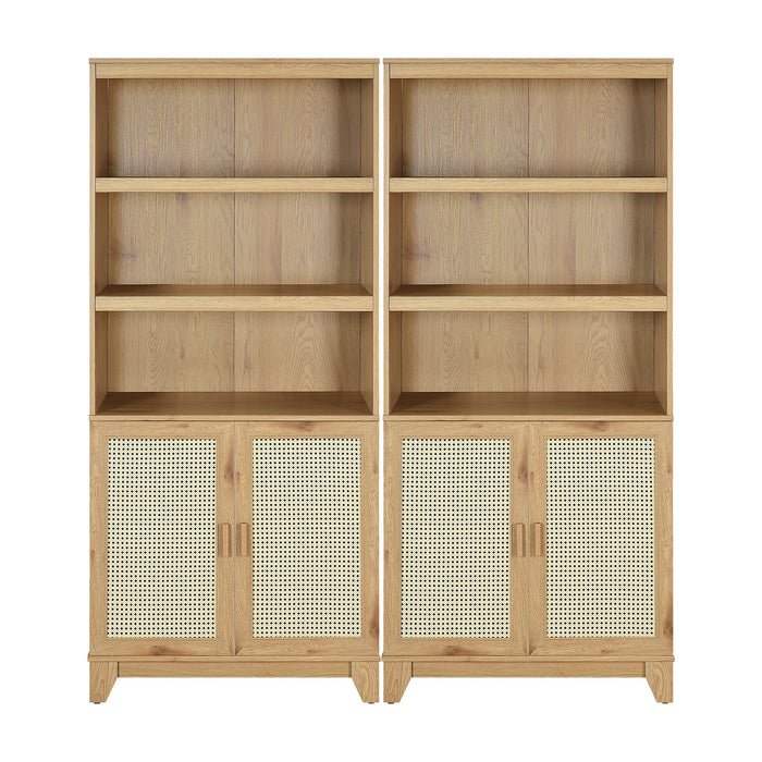 Sheridan Mid-Century Modern 31" Bookcase Cabinet in Natural (7-Shelf) - Set of 2
