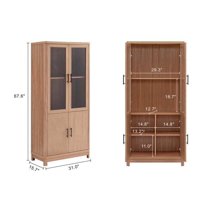 Jodie Mid-Century Modern 31" Bookcase Cabinet in Maple (6-Shelf)