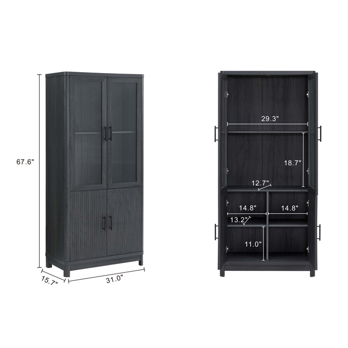 Jodie Mid-Century Modern 31" Bookcase Cabinet in Charcoal Gray (6-Shelf) - Set of 2