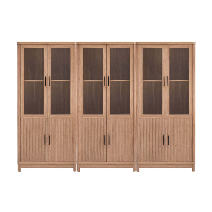 Jodie Mid-Century Modern 31" Bookcase Cabinet in Maple (6-Shelf) - Set of 3