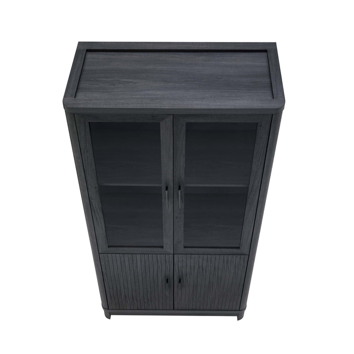 Jodie Mid-Century Modern 31" Bookcase Cabinet in Charcoal Gray (6-Shelf) - Set of 2
