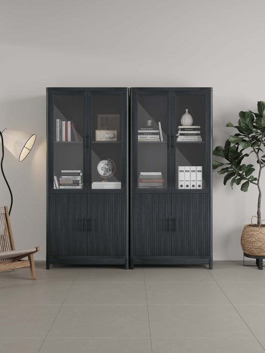 Jodie Mid-Century Modern 31" Bookcase Cabinet in Charcoal Gray (6-Shelf) - Set of 2