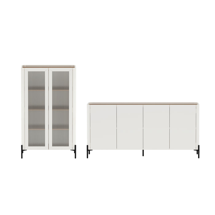 Abbey Modern 2-Piece Buffet and Bookcase in Maple and Off White