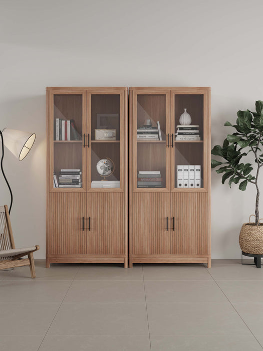 Jodie Mid-Century Modern 31" Bookcase Cabinet in Maple (6-Shelf) - Set of 2