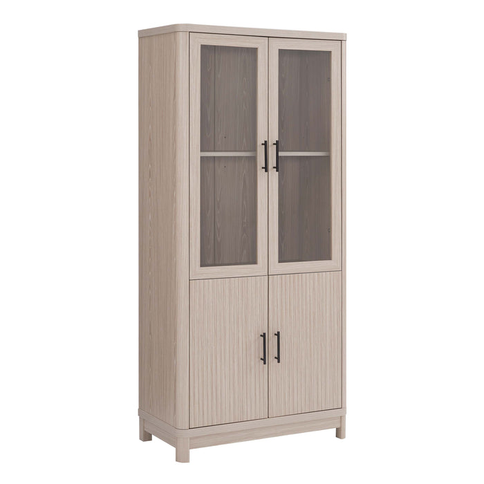 Jodie Mid-Century Modern 31" Bookcase Cabinet in Whitewashed Oak (6-Shelf) - Set of 2