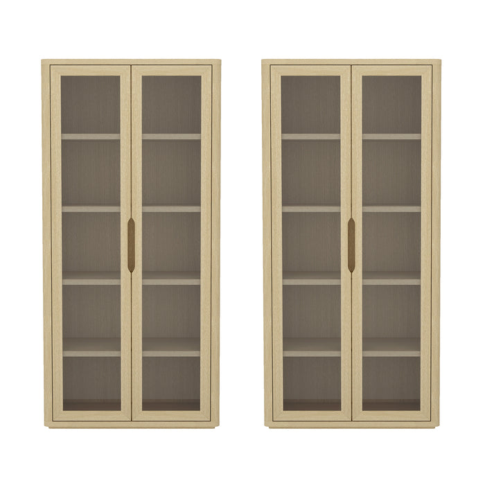 Rivington Modern 38" Bookcase Cabinet in Natural Oak - Set of 2
