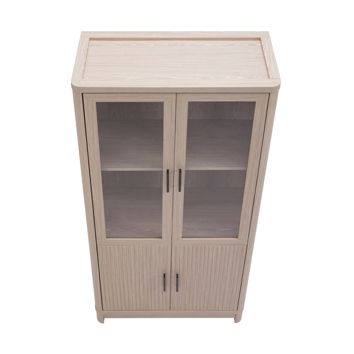 Jodie Mid-Century Modern 31" Bookcase Cabinet in Whitewashed Oak (6-Shelf)