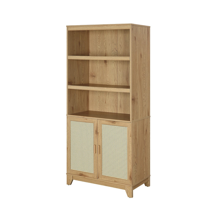 Sheridan Mid-Century Modern 31" Bookcase Cabinet in Natural (7-Shelf) - Set of 2