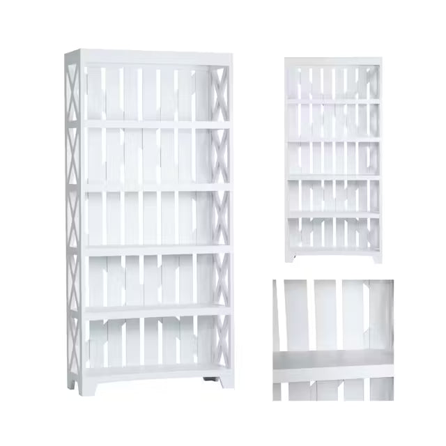 Crestview Collection Brambleton Rustic White Bookcase - 5 Spacious Shelves, Elegant Painted Finish - CVFMR2250